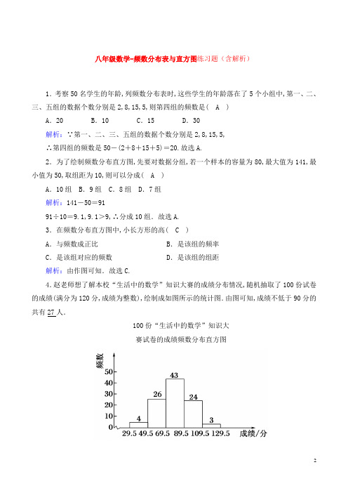 八年级数学-频数分布表与直方图练习题(含解析)