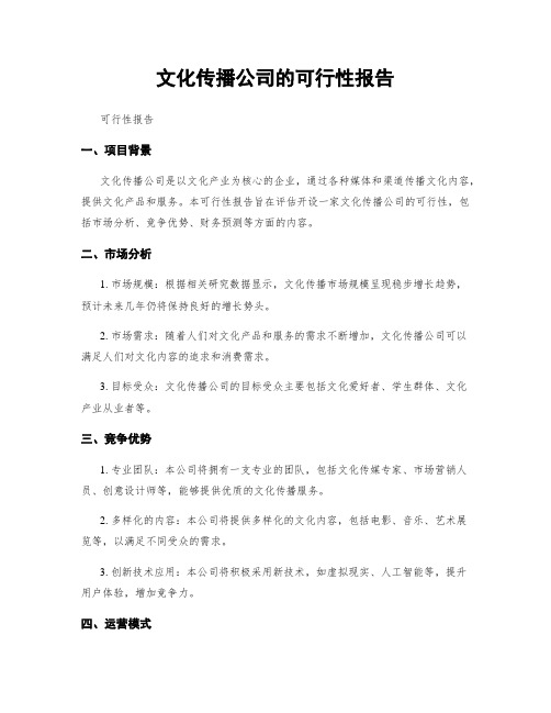 文化传播公司的可行性报告