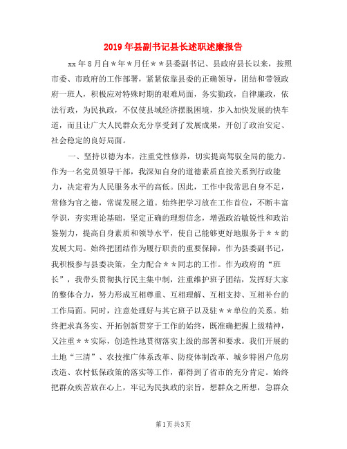 2019年县副书记县长述职述廉报告