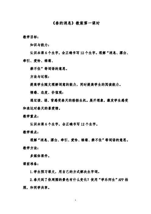 推荐精品语文鲁教版(五四制)小学二年级下册《春的消息》优质课教案第一课时