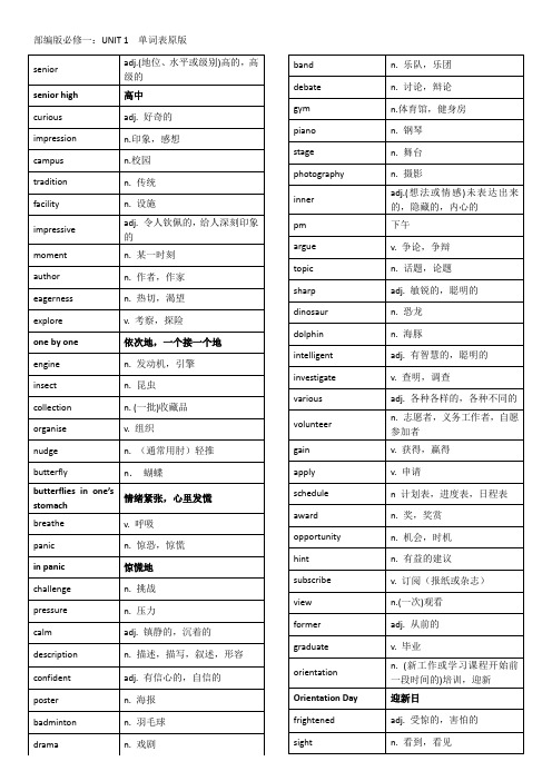 最新部编版必修一UNIT1 单词表【背诵、听写】