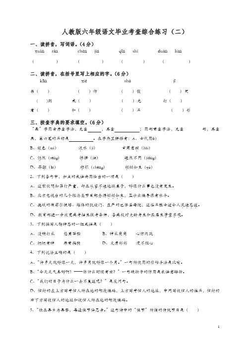 人教版六年级语文毕业考查综合练习2[精品].doc