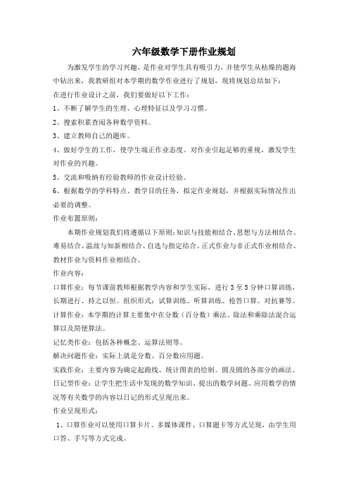 ：六年级下期数学作业规划建设