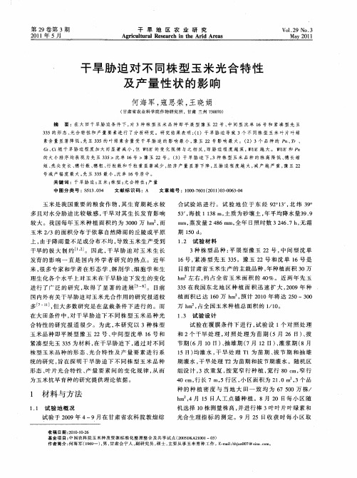 干旱胁迫对不同株型玉米光合特性及产量性状的影响
