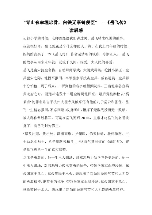 “青山有幸埋忠骨,白铁无辜铸佞臣”——《岳飞传》读后感