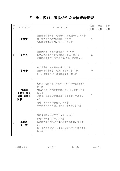 三宝四口五临安全检查考评表