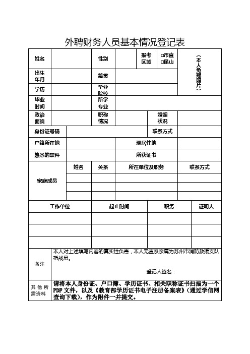 外聘财务人员基本情况登记表【模板】