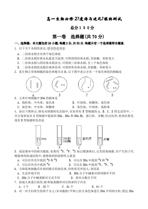 高一生物必修2《遗传与进化》模块考试
