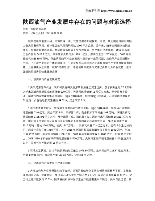 陕西油气产业发展中存在的问题与对策选择
