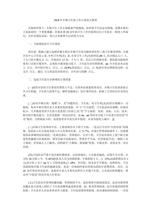 2019年乡镇卫生院工作计划范文推荐.doc