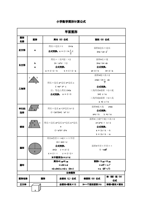 小学数学图形计算公式大全 