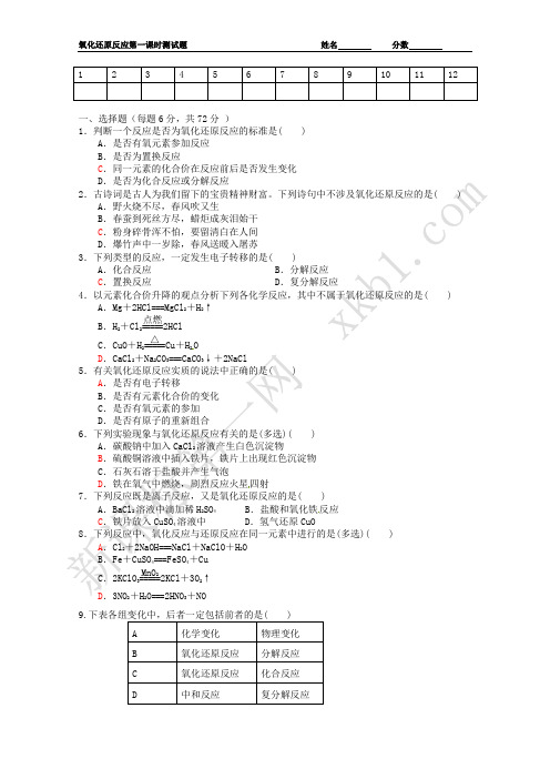氧化还原反应课时一练习题