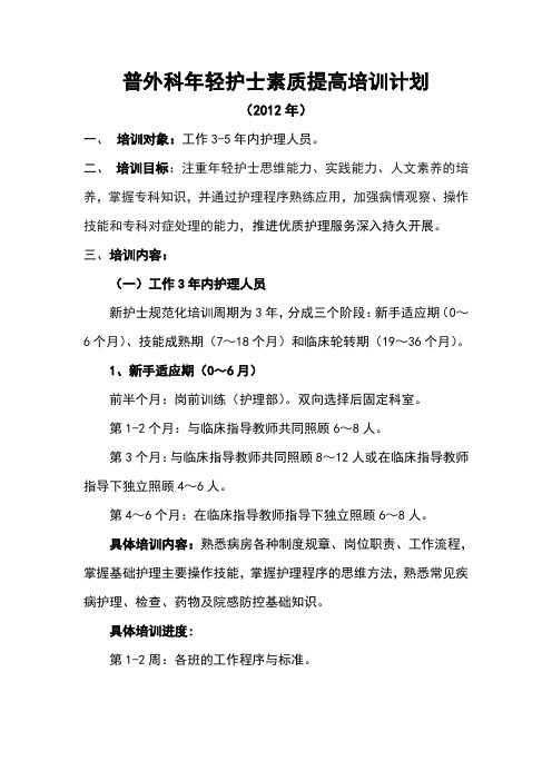 普外科年轻护士素质提高培训计划