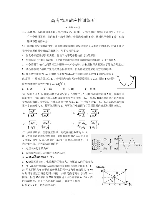 2013年高考物理适应性训练五(含答案)