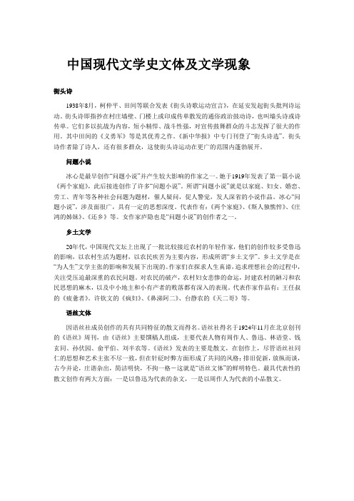 中国现代文学史文体及文学现象