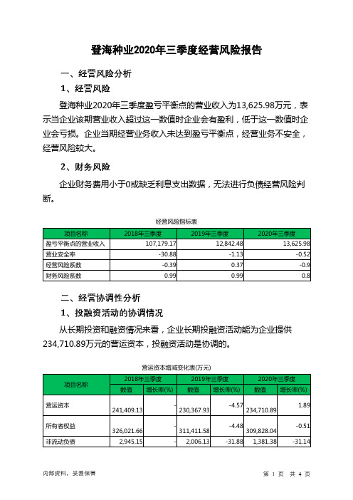 登海种业2020年三季度经营风险报告