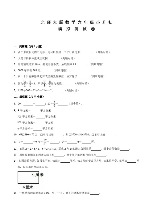 北师大版六年级下学期数学小升初考试试题含答案