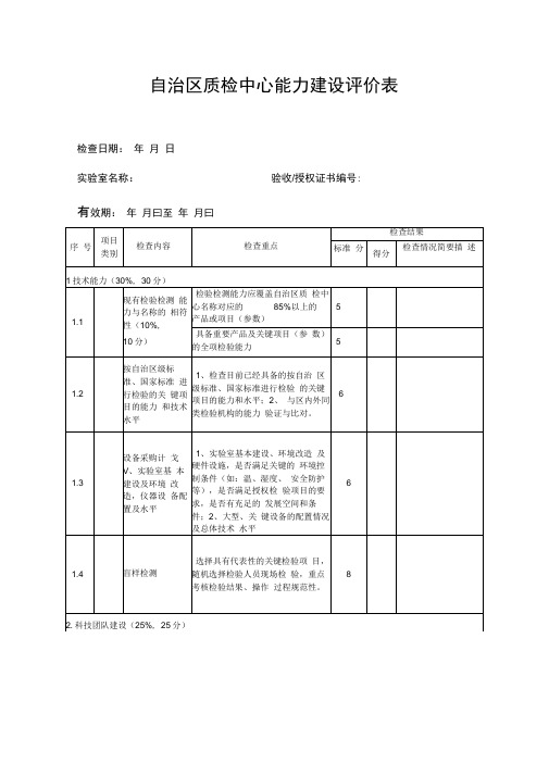 广西自治区质检中心能力建设评价表