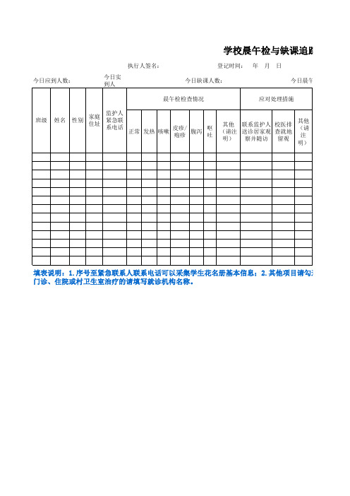 2020中小学最新疫情防控学校晨午检与缺课追踪记录汇总表