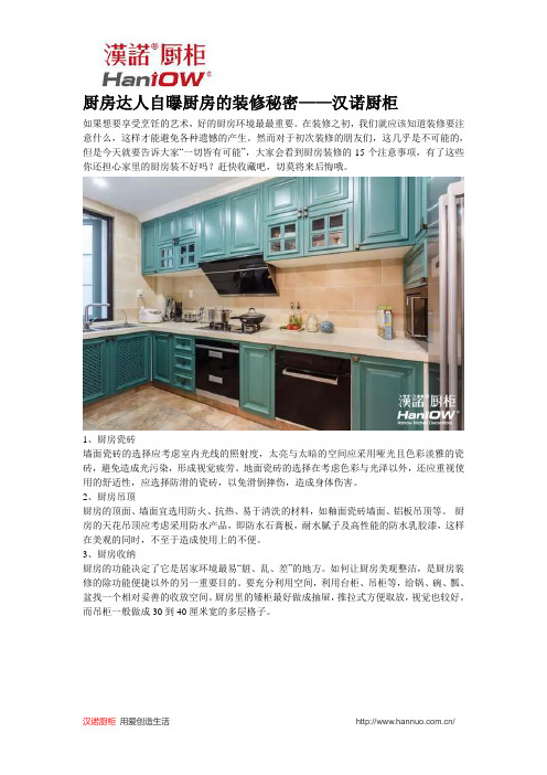 厨房达人自曝厨房的装修秘密——汉诺厨柜