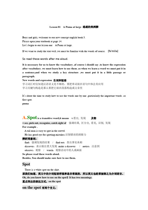 新概念英语第三册详细教学笔记lesson1apumaatlarge