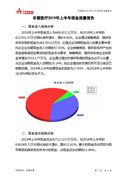 乐普医疗2019年上半年现金流量报告