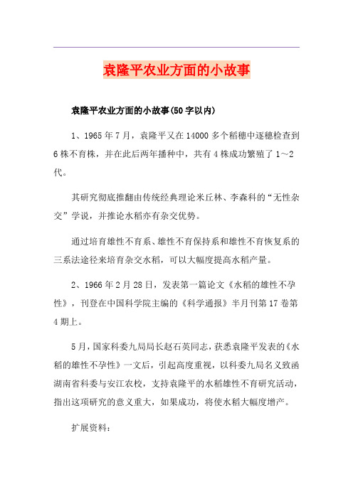 袁隆平农业方面的小故事