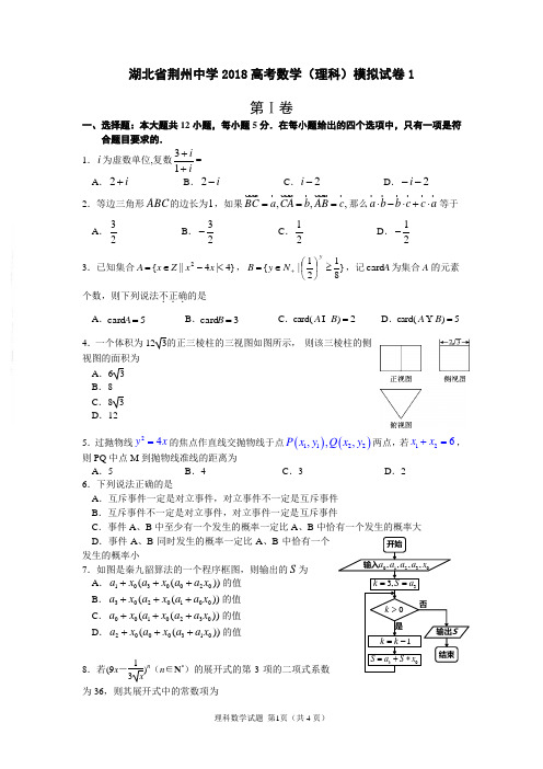 湖北省荆州中学2018高考数学(理科)模拟试卷1