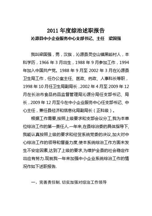 2010年度综治工作述职报告