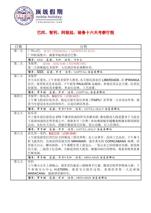 巴西、智利、阿根廷、秘鲁4国16天行程(经欧洲)