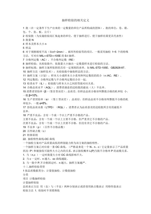 AQL抽样检验的相关定义