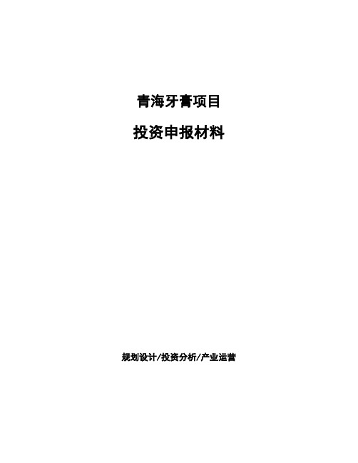 青海牙膏项目投资申报材料