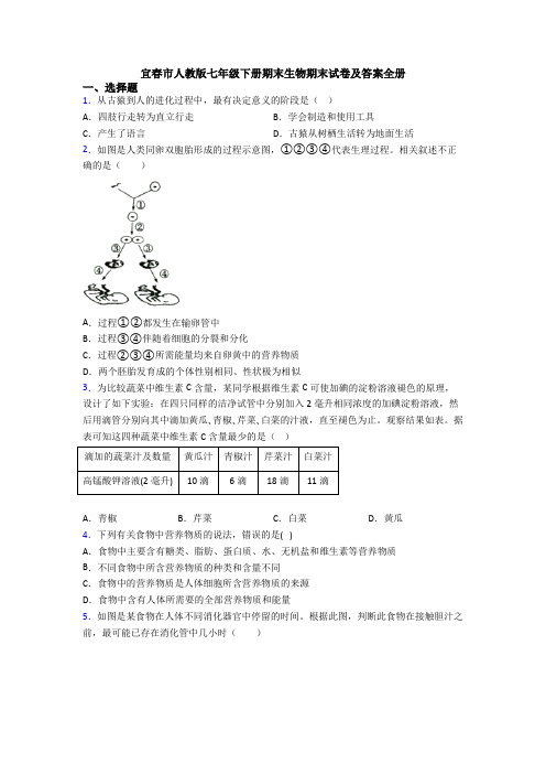 宜春市人教版七年级下册期末生物期末试卷及答案全册