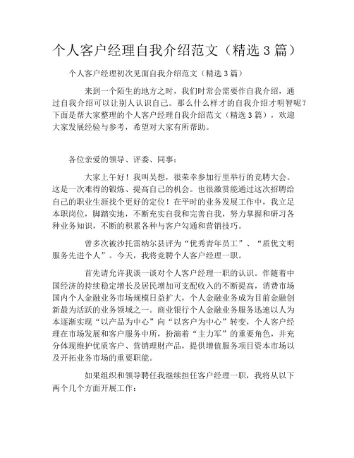 个人客户经理自我介绍范文(精选3篇)