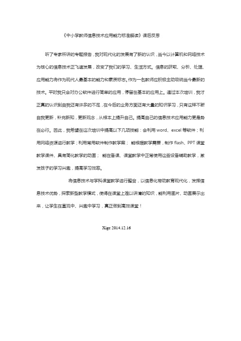 中小学教师信息技术应用能力标准解读