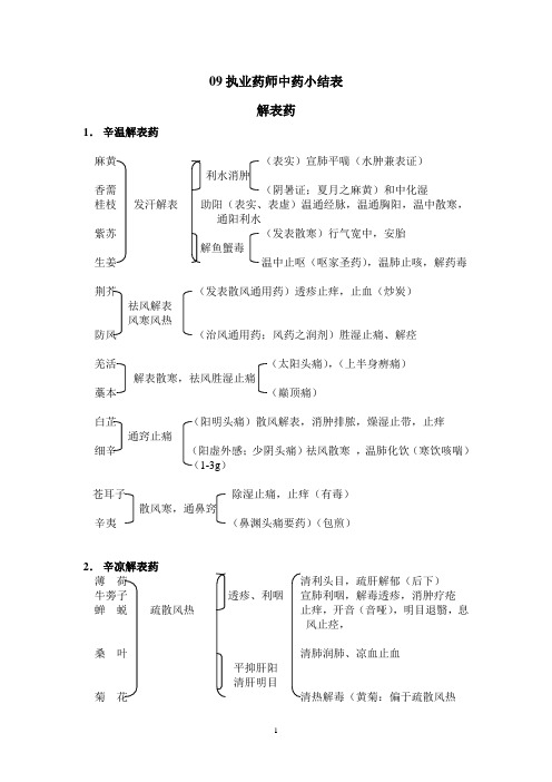 09执业药师中药小结表