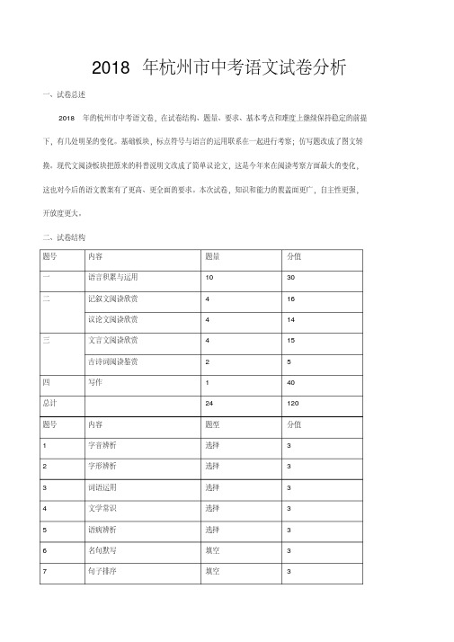 杭州市中考语文试卷分析