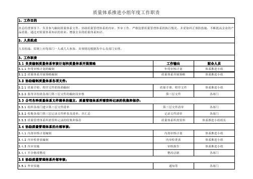 质量管理体系工作小组职责
