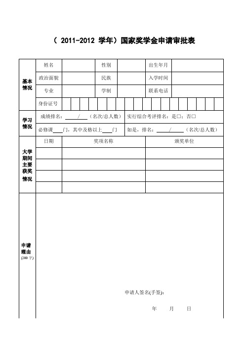 国家奖助学金申请审批表