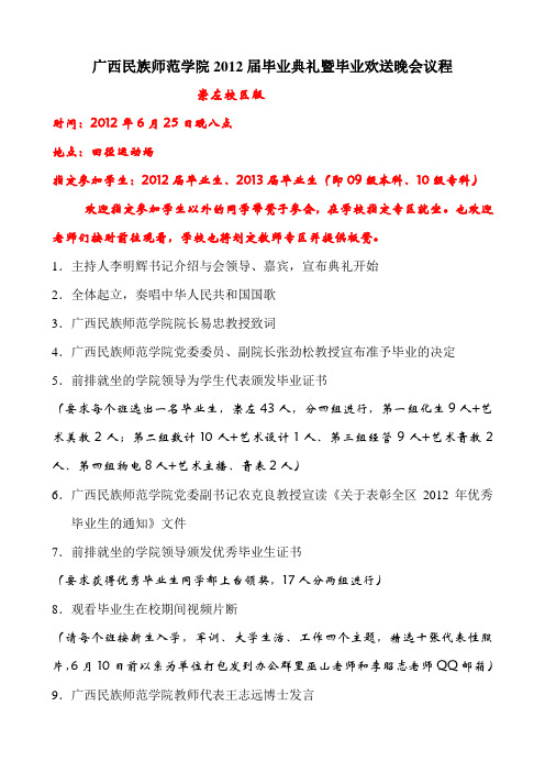 广西民族师范学院2012届毕业典礼议程主要工作2