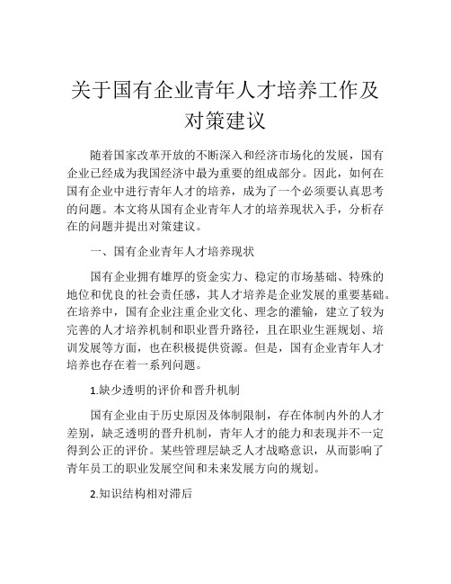 关于国有企业青年人才培养工作及对策建议