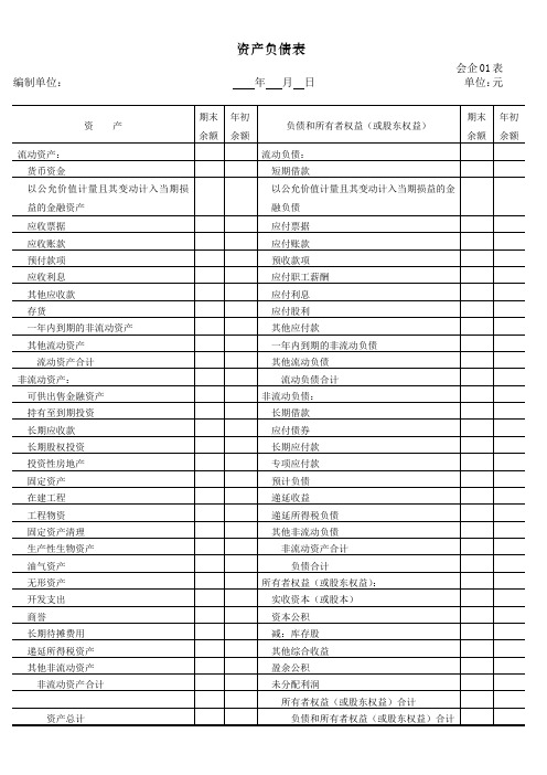 2014最新版资产负债表
