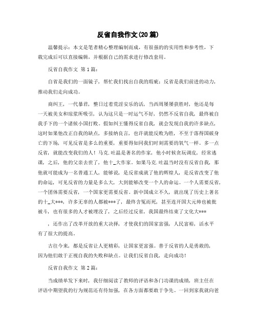 精选反省自我作文(20篇)范文