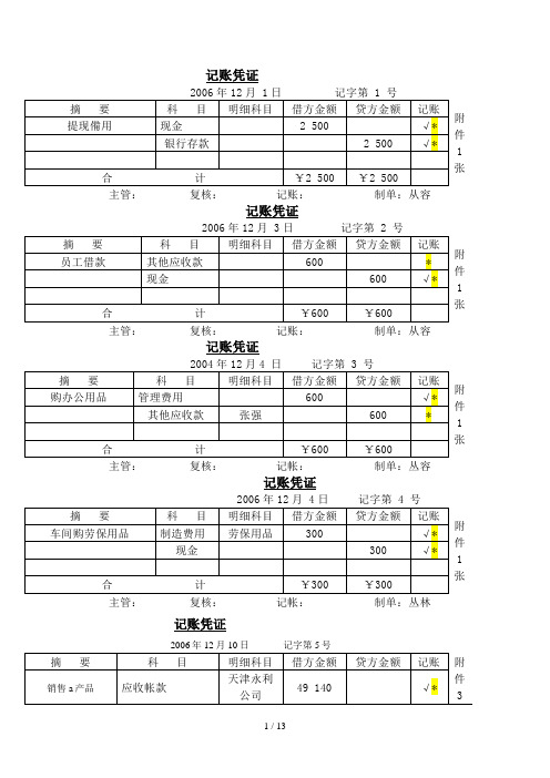 会计学课程研发设计记账凭证
