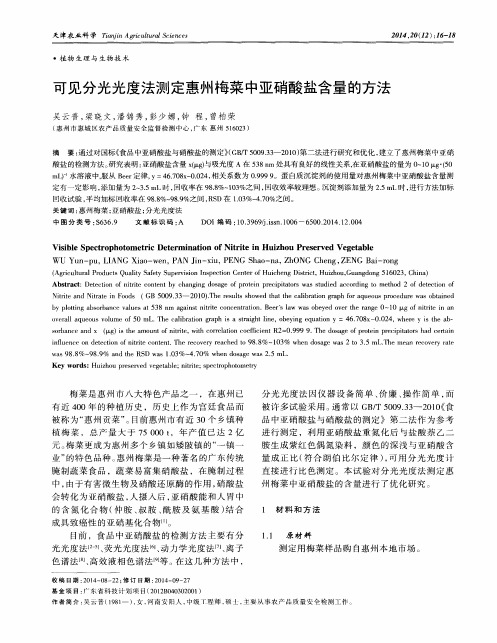 可见分光光度法测定惠州梅菜中亚硝酸盐含量的方法