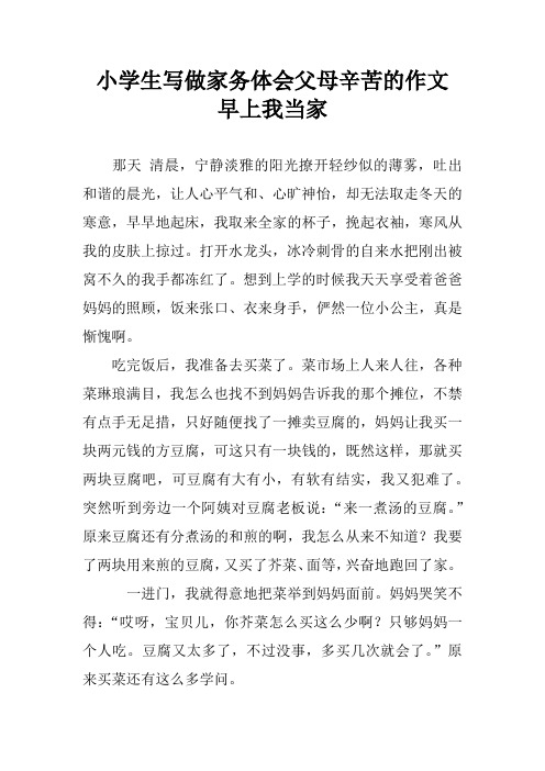 小学生写做家务体会父母辛苦的作文 早上我当家