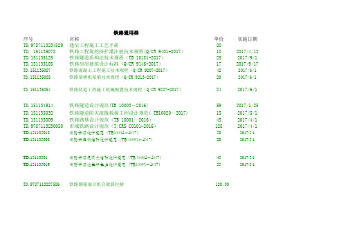 2017铁路工程规范验标目录(最新最全)