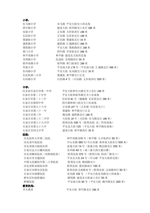 石家庄桥东区 小学 中学 医院 明细(包含详细地址)