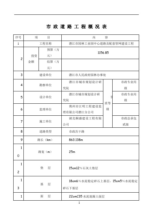 市政道路工程概况表72897