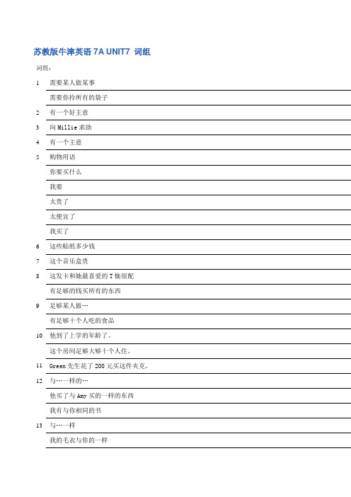 苏教版牛津英语7A UNIT7 词组